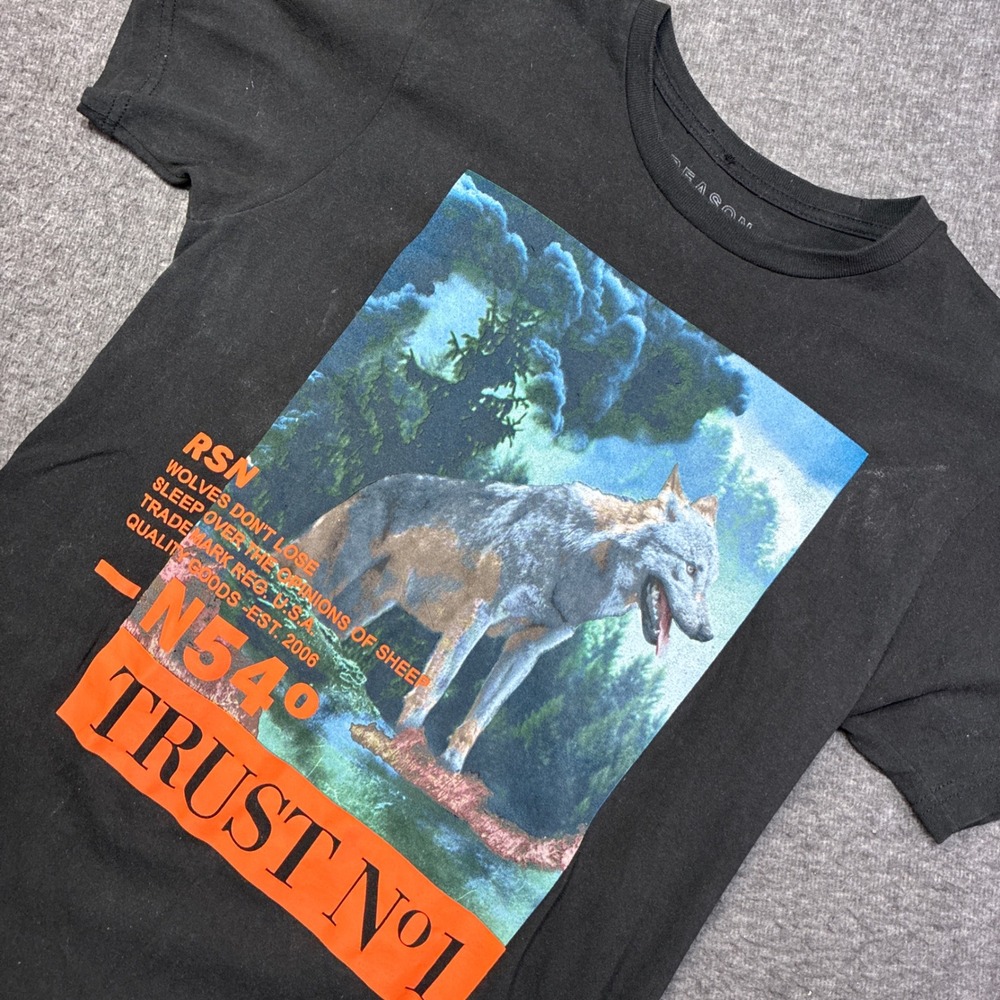 Reason Wolf Graphic T-Shirt Mens Large Black Trust No 1 Streetwear‎ Alpha Male